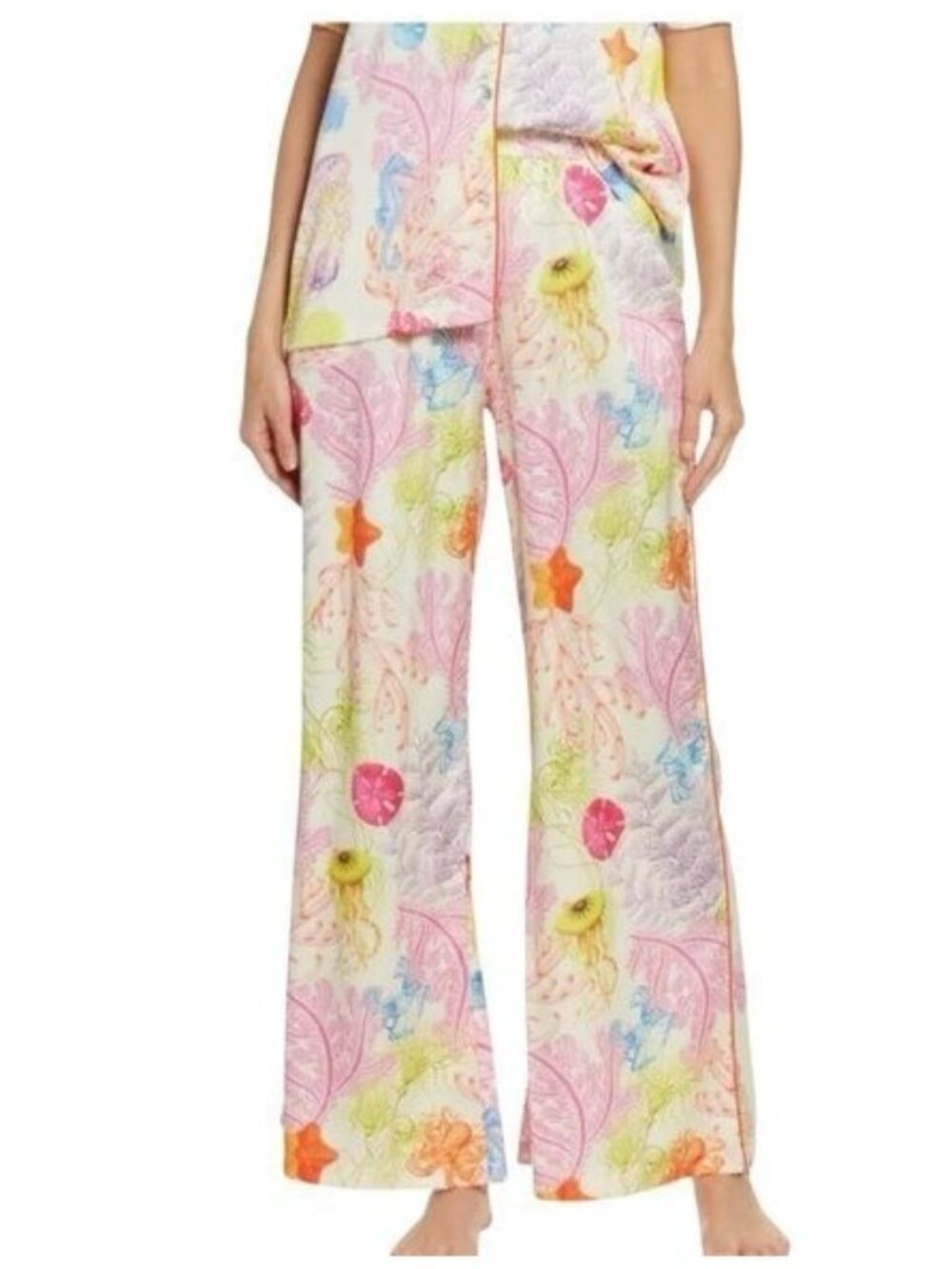 🛍 Kilo Brava Wide Leg Satin Pajama Pants in Under The Sea Print Beachy Print